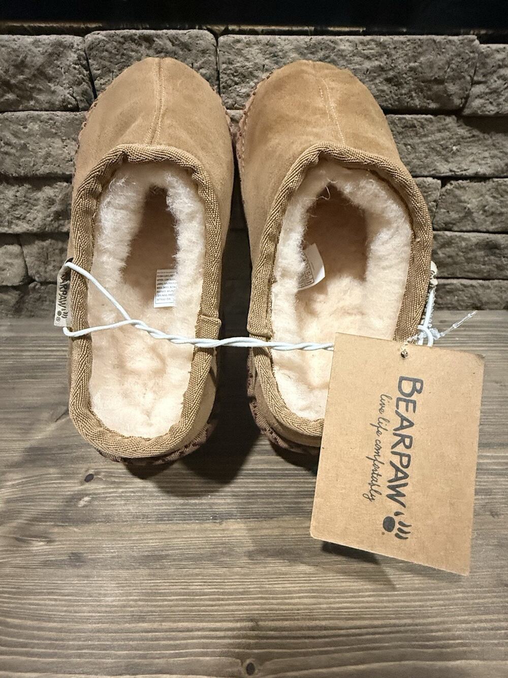 BEARPAW Toodie Women's Slip-On Brown Suede Slippers Wool Lined Size 7